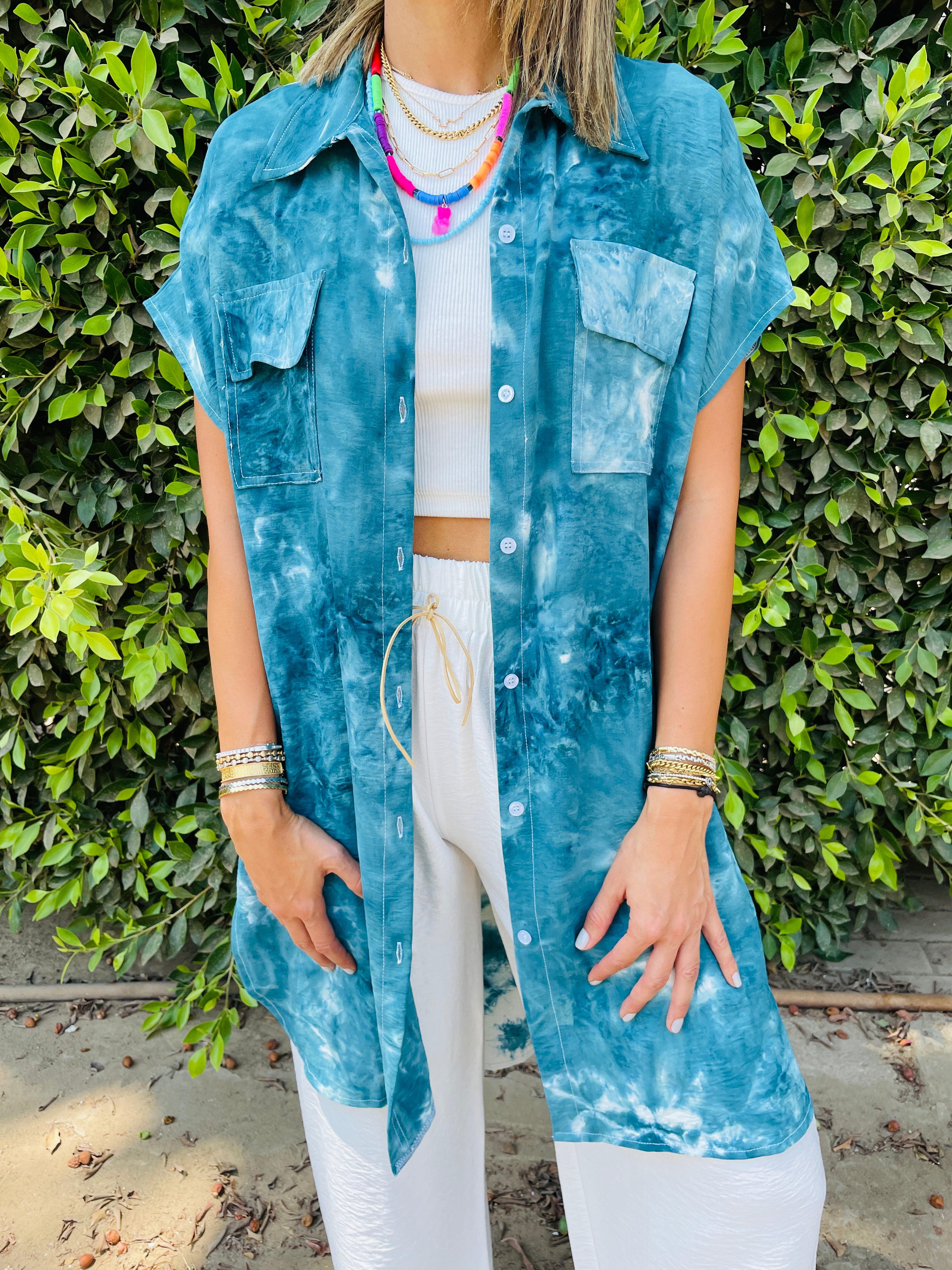 Sea Blue Longline Shirt Tie Dye Set