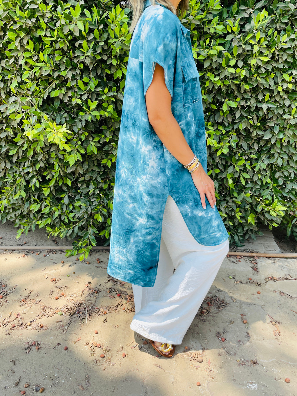 Sea Blue Longline Shirt Tie Dye Set