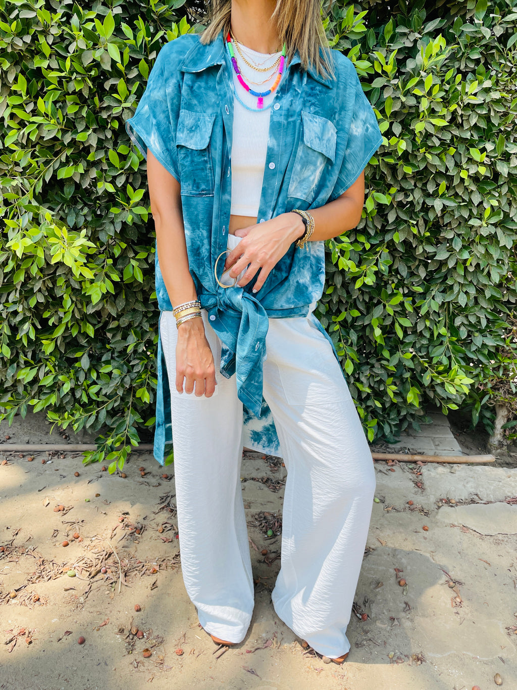 Sea Blue Longline Shirt Tie Dye Set