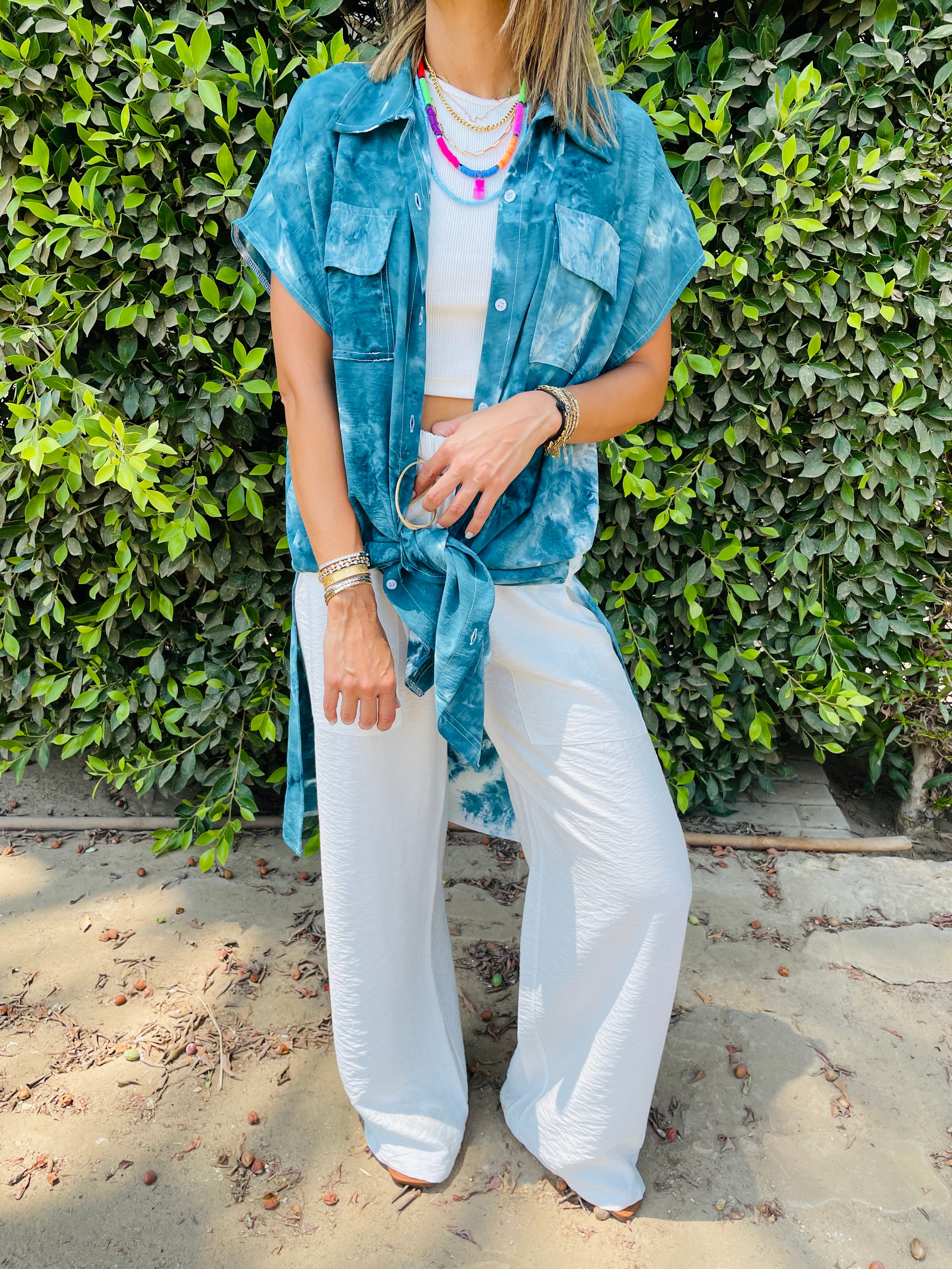 Sea Blue Longline Shirt Tie Dye Set