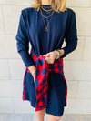 Navy Plaid Tie Waist Dress