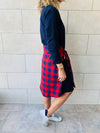 Navy Plaid Tie Waist Dress