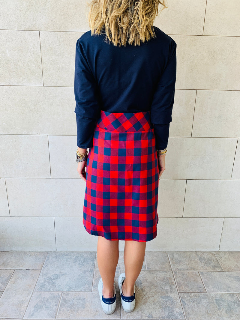 Navy Plaid Tie Waist Dress