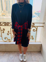 Navy Plaid Tie Waist Dress
