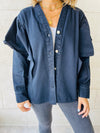 Black Ruffle Shoulder Denim Jacket
