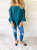 Green Cold Shoulder Top