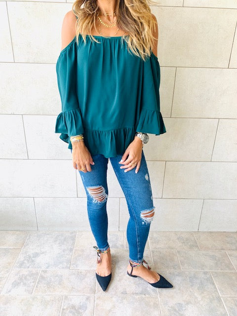Green Cold Shoulder Top