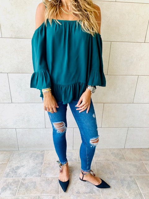 Green Cold Shoulder Top