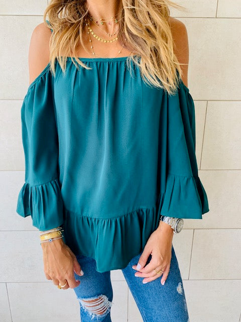 Green Cold Shoulder Top