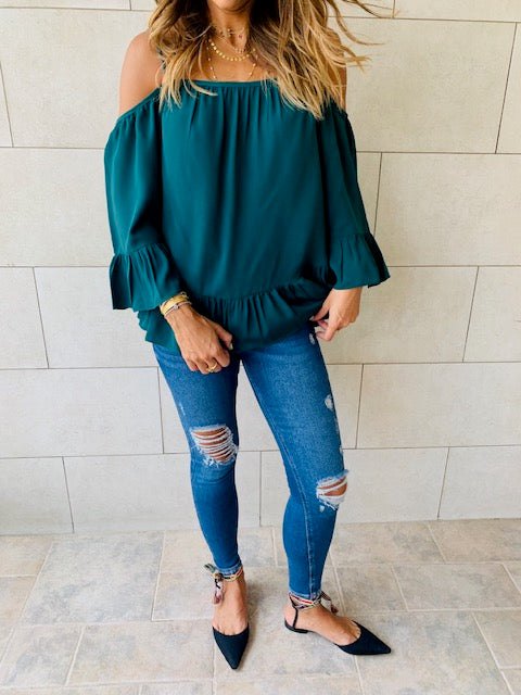 Green Cold Shoulder Top