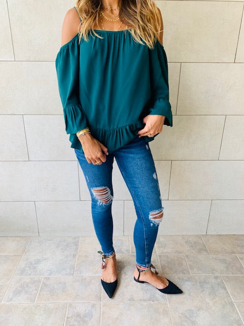 Green Cold Shoulder Top
