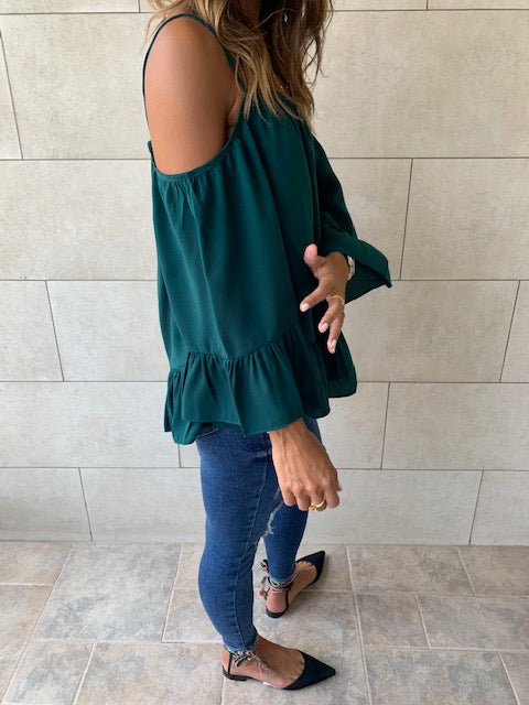 Green Cold Shoulder Top