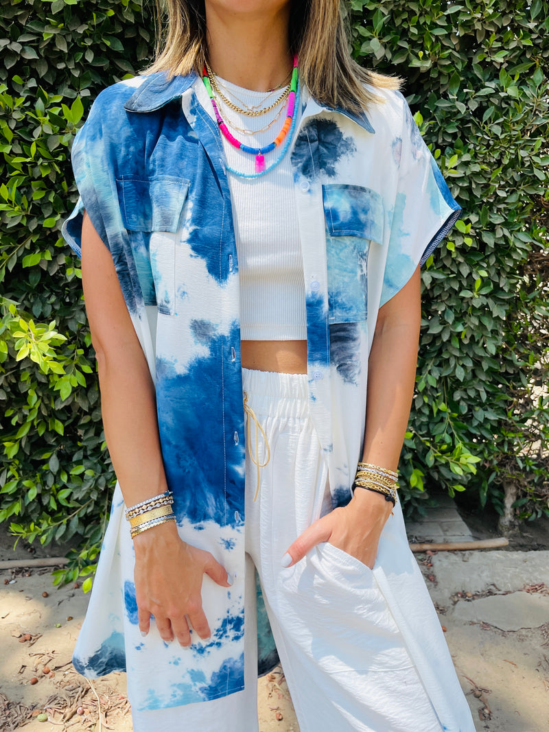Sky Blue Longline Shirt Tie Dye Set