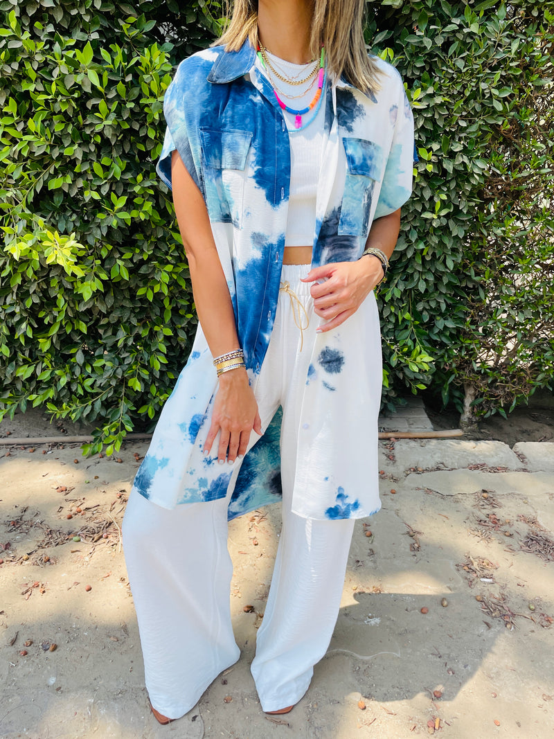 Sky Blue Longline Shirt Tie Dye Set