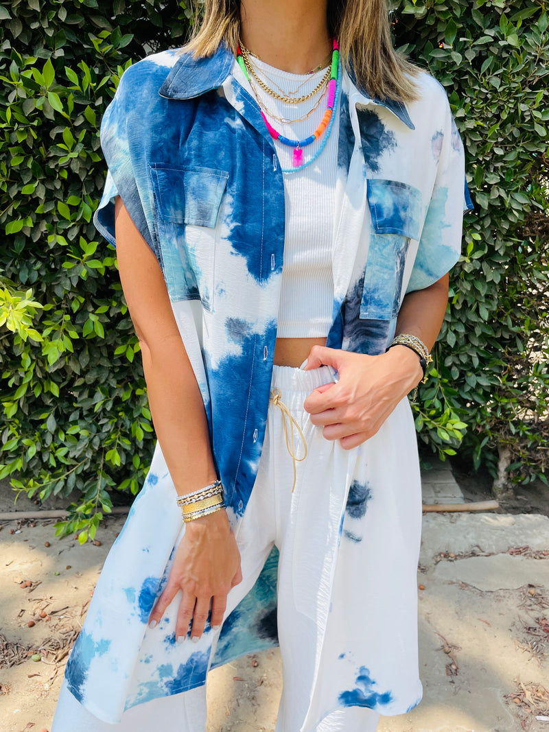 Sky Blue Longline Shirt Tie Dye Set