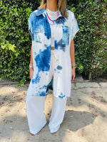 Sky Blue Longline Shirt Tie Dye Set