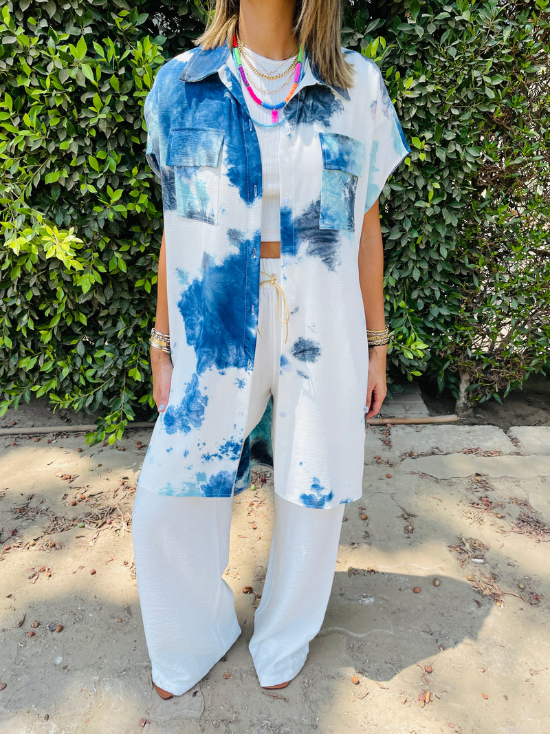 Sky Blue Longline Shirt Tie Dye Set