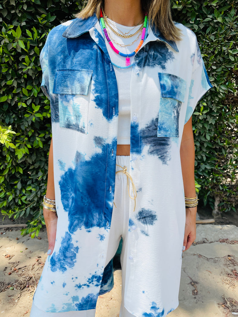 Sky Blue Longline Shirt Tie Dye Set