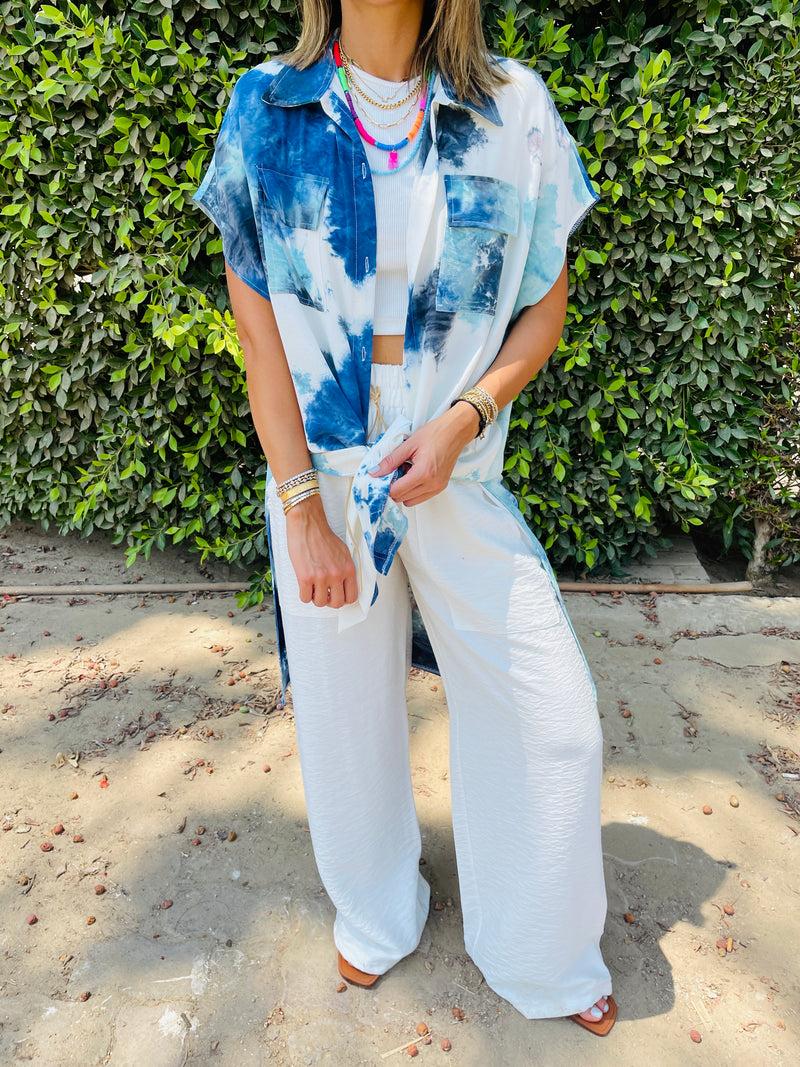 Sky Blue Longline Shirt Tie Dye Set
