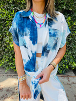 Sky Blue Longline Shirt Tie Dye Set