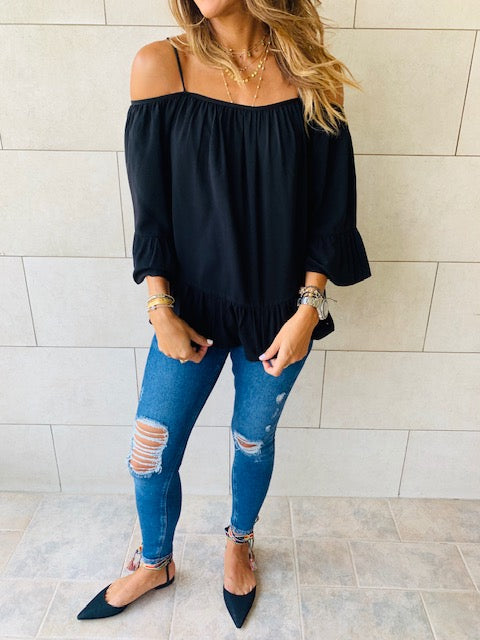 Black Cold Shoulder Top