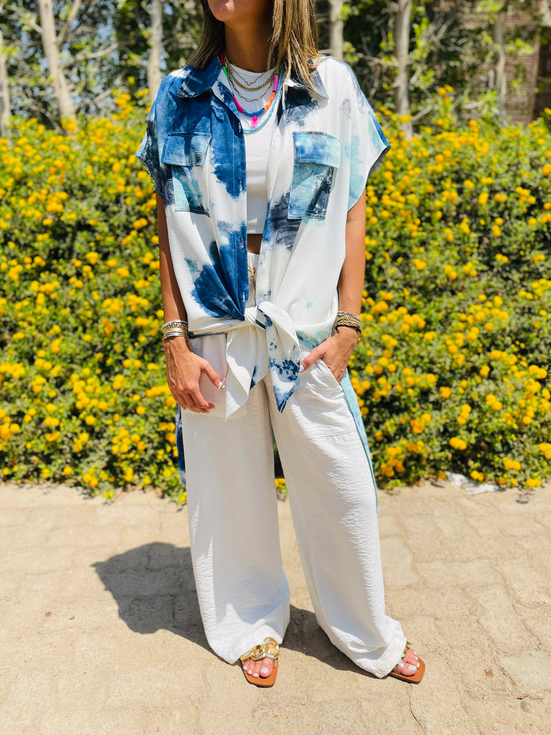 Sky Blue Longline Shirt Tie Dye Set