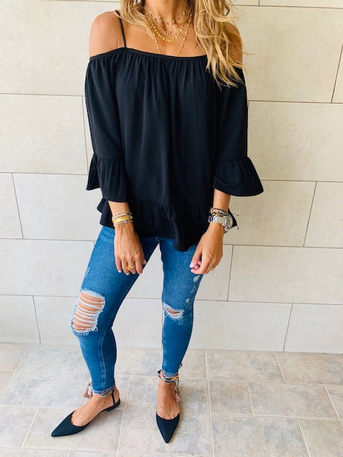 Black Cold Shoulder Top