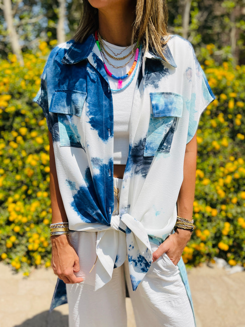 Sky Blue Longline Shirt Tie Dye Set