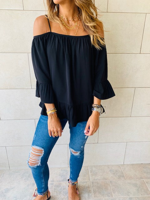 Black Cold Shoulder Top