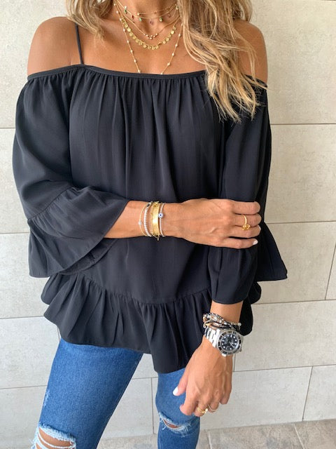 Black Cold Shoulder Top