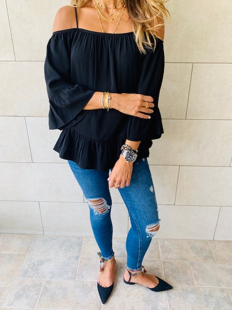 Black Cold Shoulder Top