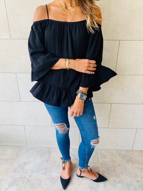 Black Cold Shoulder Top