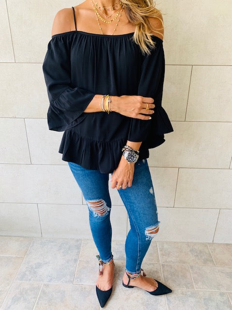 Black Cold Shoulder Top