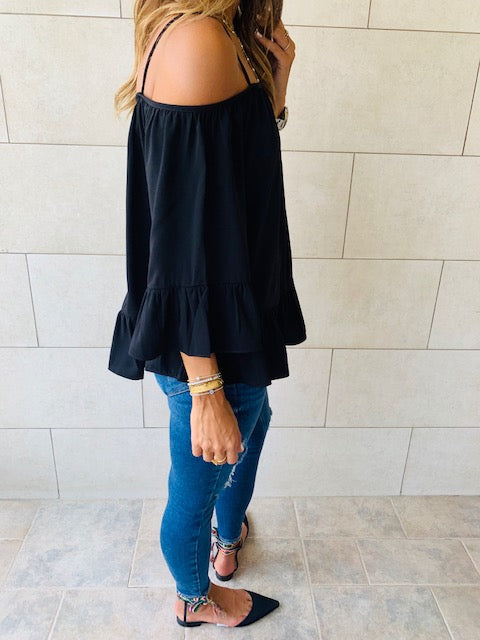 Black Cold Shoulder Top