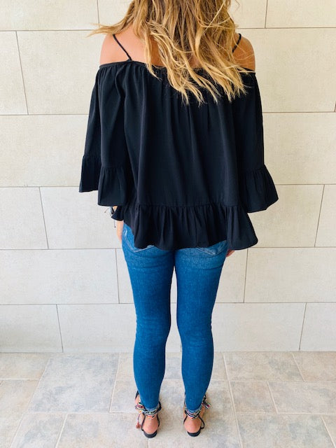 Black Cold Shoulder Top