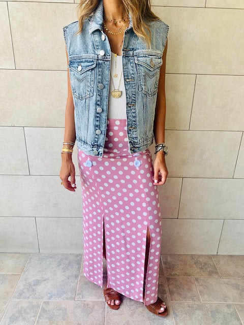 Pink Polka Button Skirt