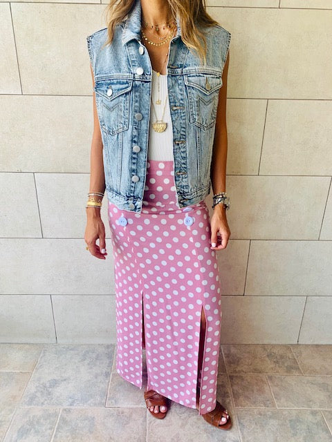 Pink Polka Button Skirt