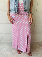 Pink Polka Button Skirt