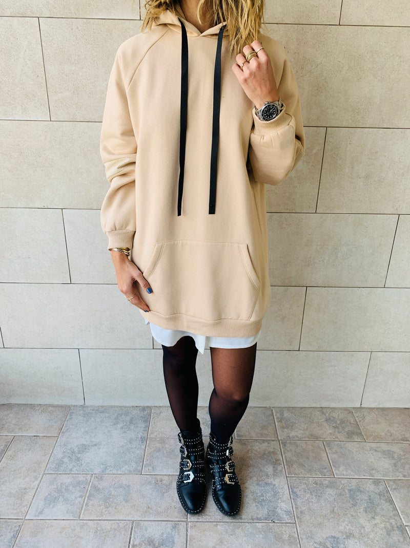 Beige Effortless Longline Hoodie