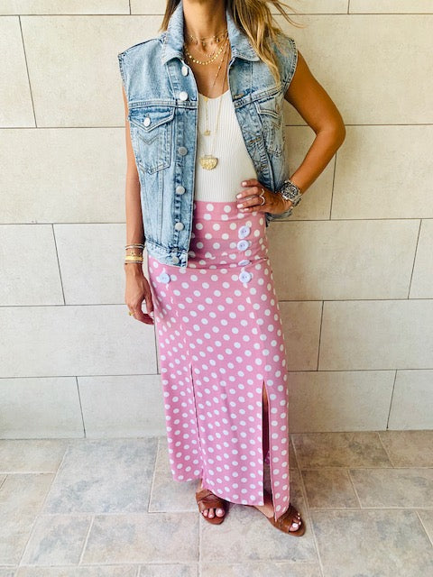 Pink Polka Button Skirt