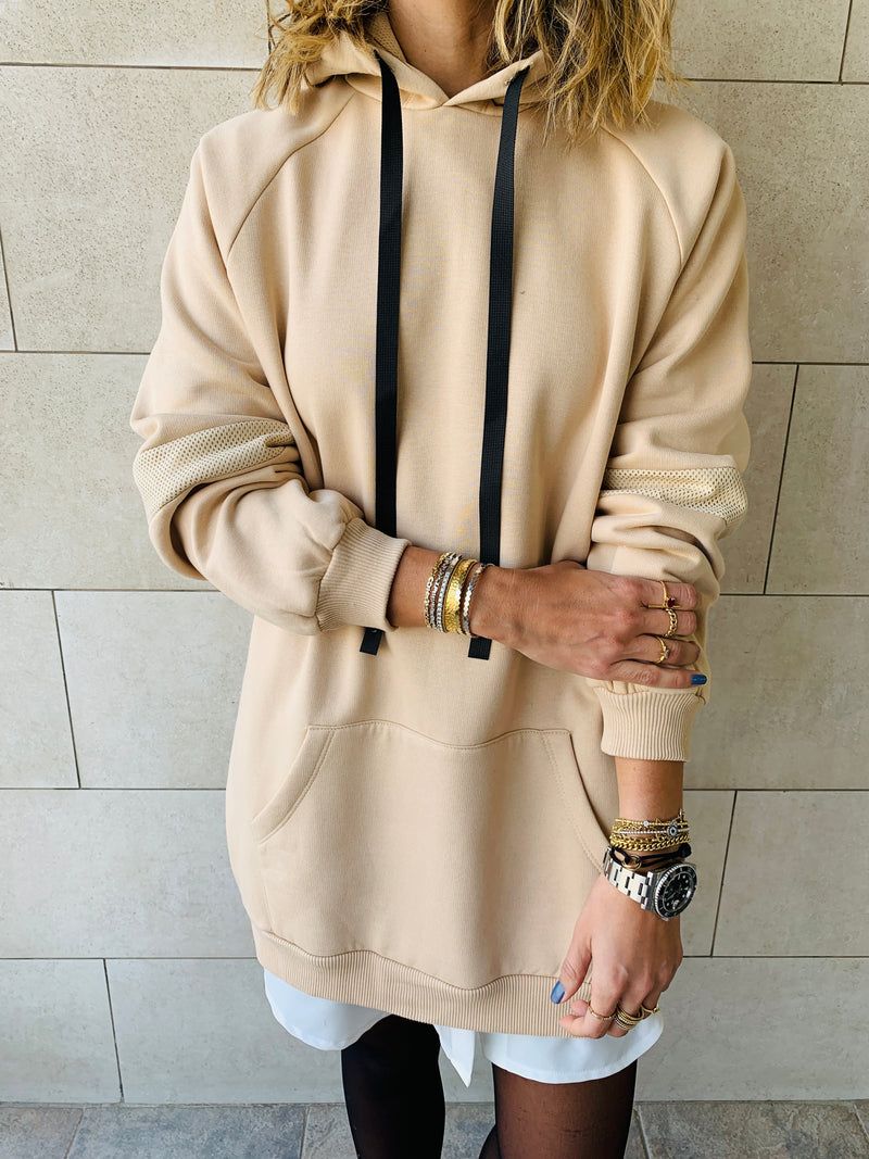 Beige Effortless Longline Hoodie