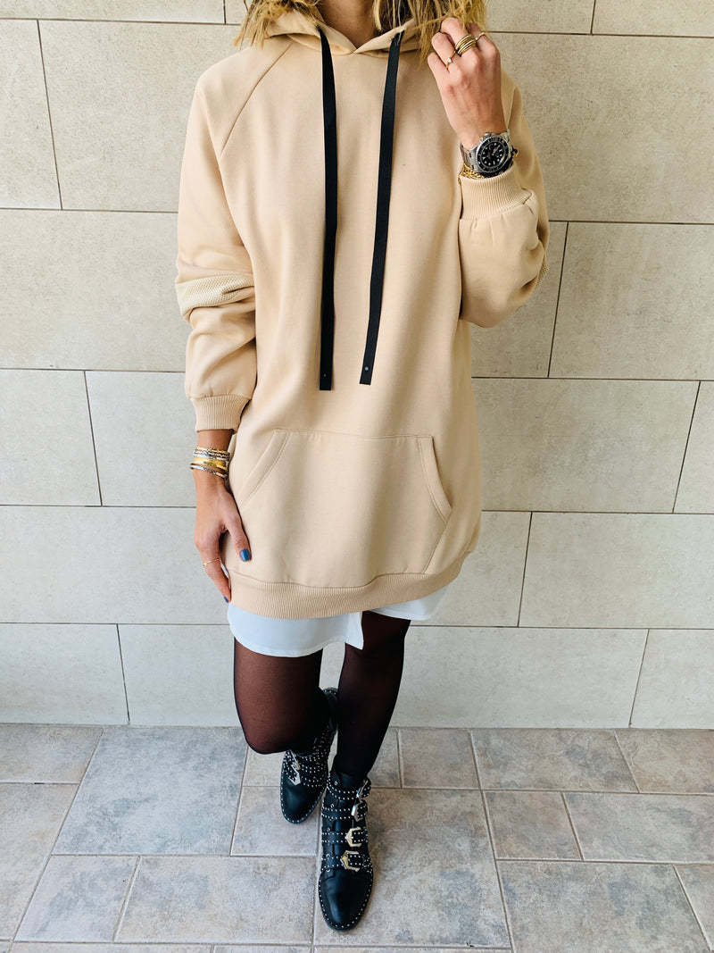 Beige Effortless Longline Hoodie