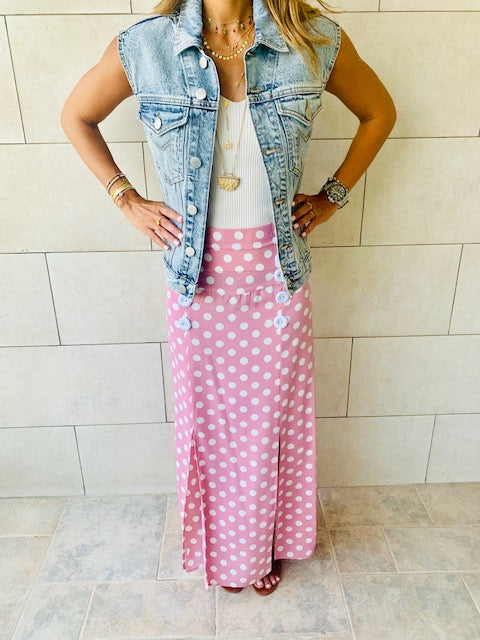 Pink Polka Button Skirt