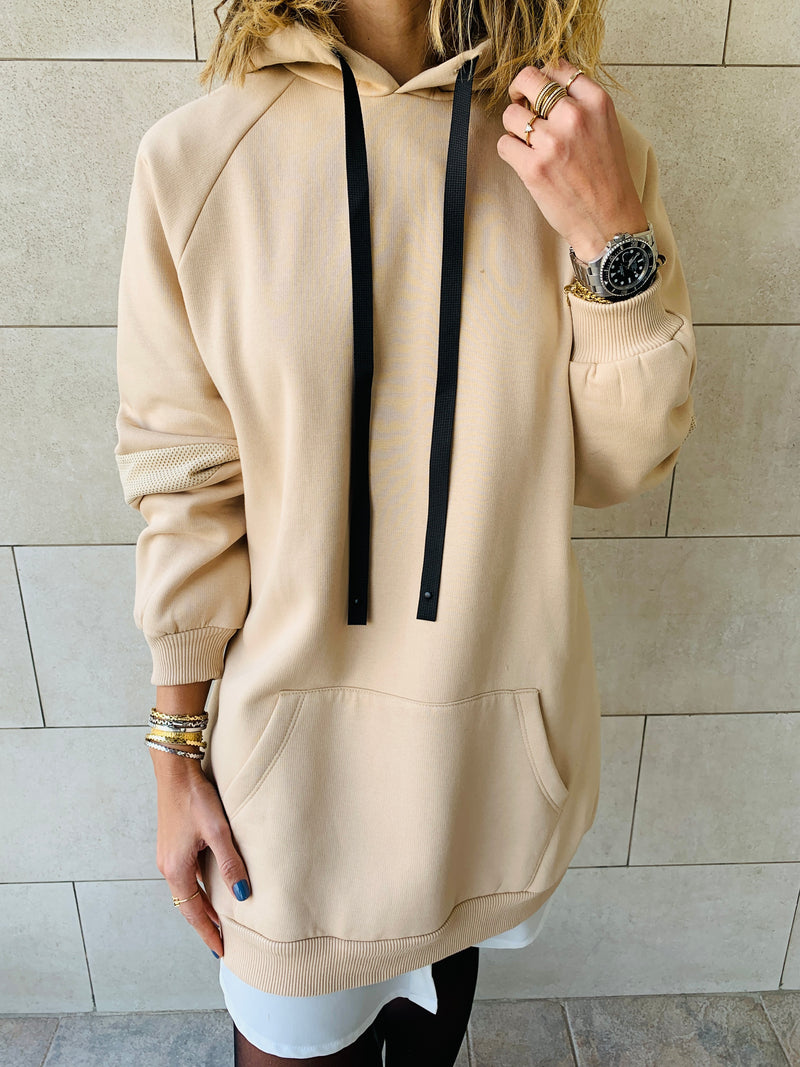Beige Effortless Longline Hoodie