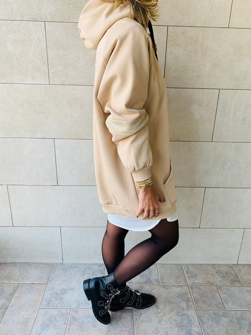 Beige Effortless Longline Hoodie