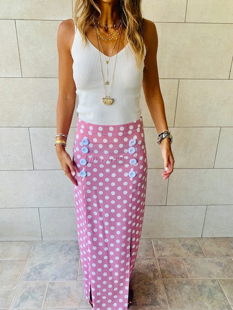 Pink Polka Button Skirt