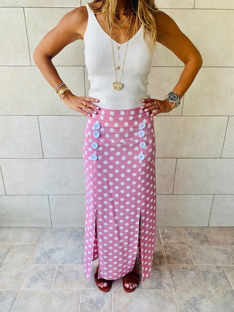 Pink Polka Button Skirt