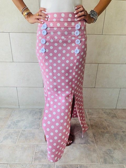Pink Polka Button Skirt