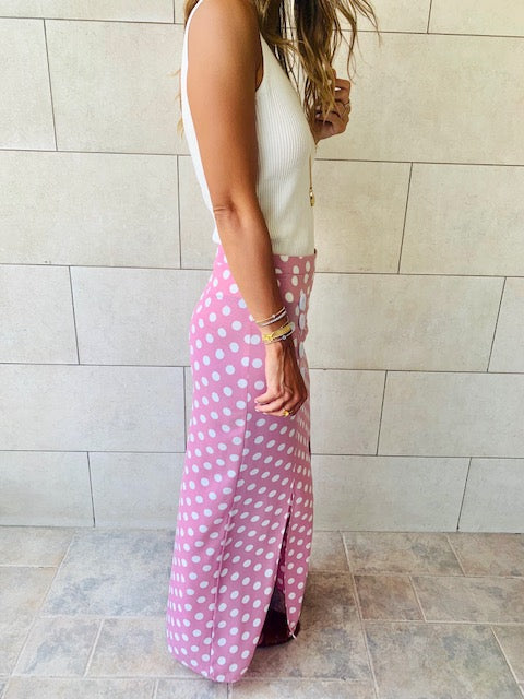 Pink Polka Button Skirt