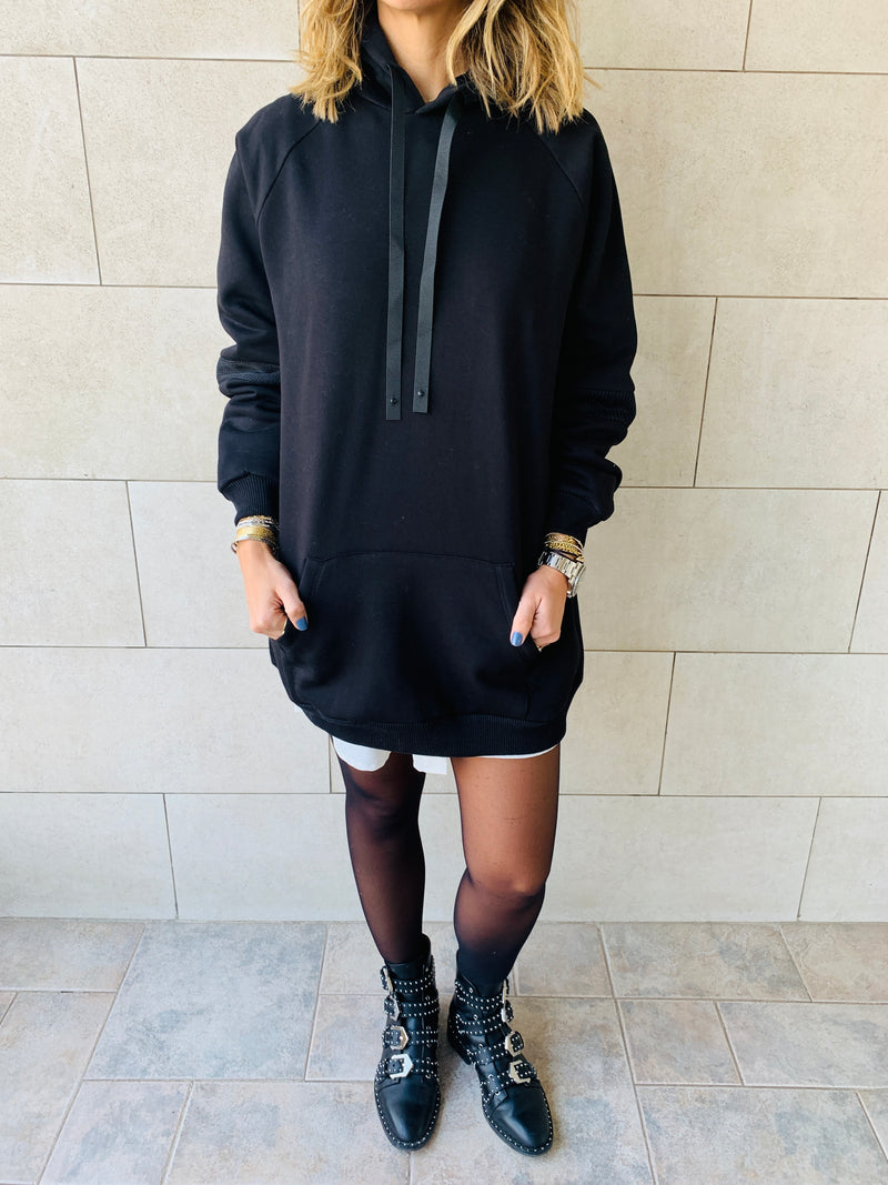 Black Effortless Longline Hoodie
